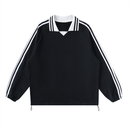 While Line Lapel Collar Sweatshirt