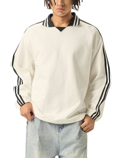 While Line Lapel Collar Sweatshirt