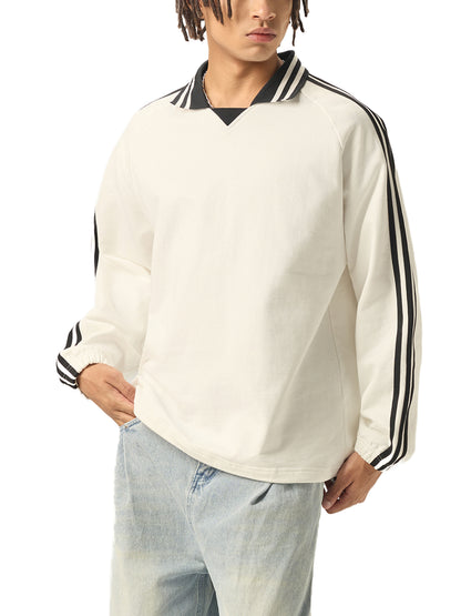 While Line Lapel Collar Sweatshirt