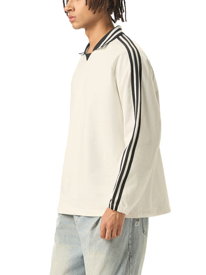 While Line Lapel Collar Sweatshirt