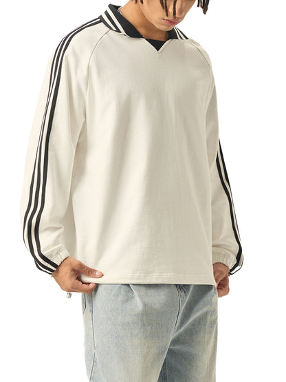 While Line Lapel Collar Sweatshirt