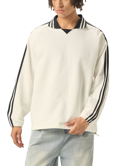 While Line Lapel Collar Sweatshirt