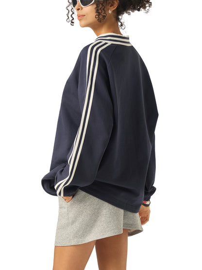 While Line Lapel Collar Sweatshirt