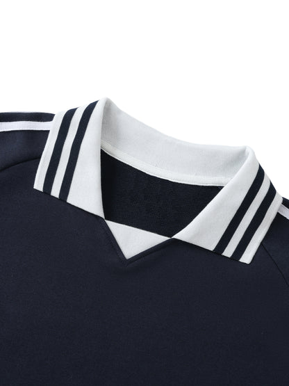 While Line Lapel Collar Sweatshirt