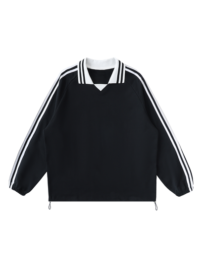 While Line Lapel Collar Sweatshirt